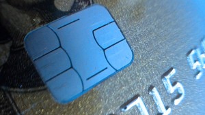 Close-up view of chase EMV chip credit card