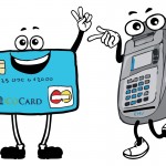 Cartoon illustrations of an EMV Chip Card reader and EMV Credit Card